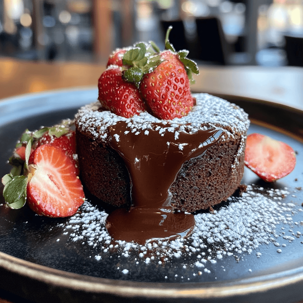 Molten chocolate lava cake with gooey center