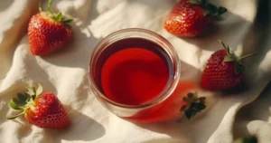 Homemade Strawberry Simple Syrup in a Jar with Fresh Strawberries