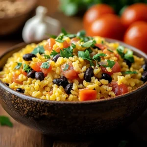 Natural Mounjaro Recipe in a rustic ceramic bowl with black beans, farofa, diced tomatoes, and parsley
