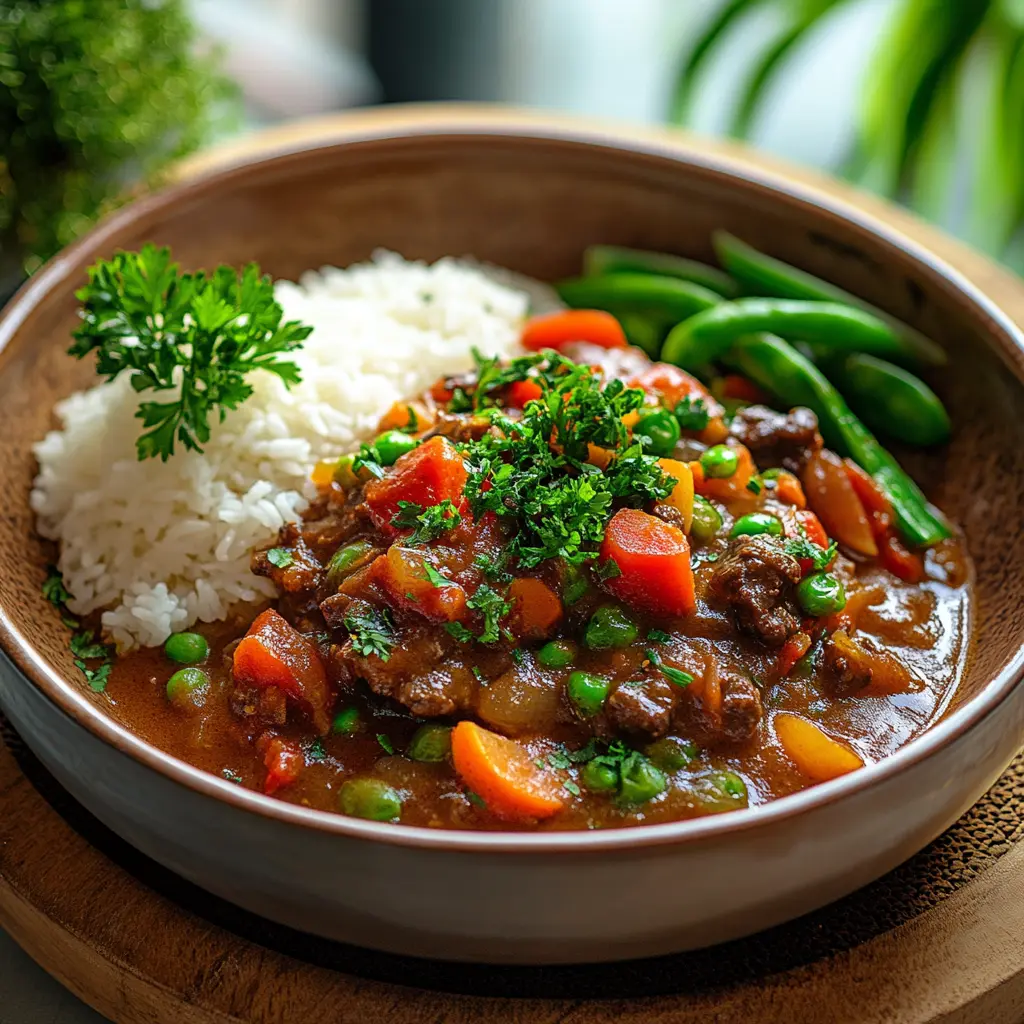Serving of Natural Mounjaro Recipe with rice and fresh vegetables.