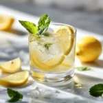 Japanese Mounjaro Detox Drink served in a glass with lemon and mint garnish
