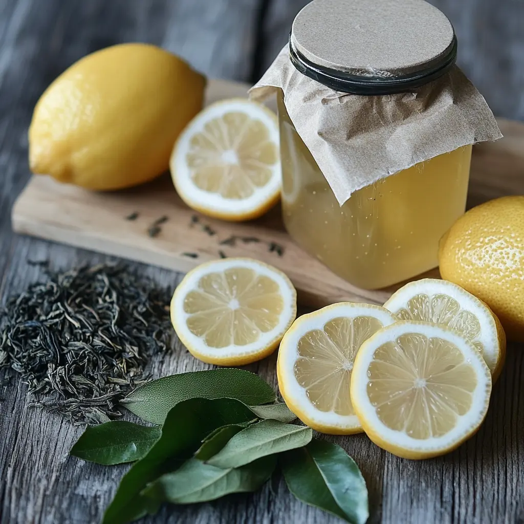 Ingredients for Japanese Mounjaro Detox Drink: Mounjaro leaves, green tea, lemon, honey